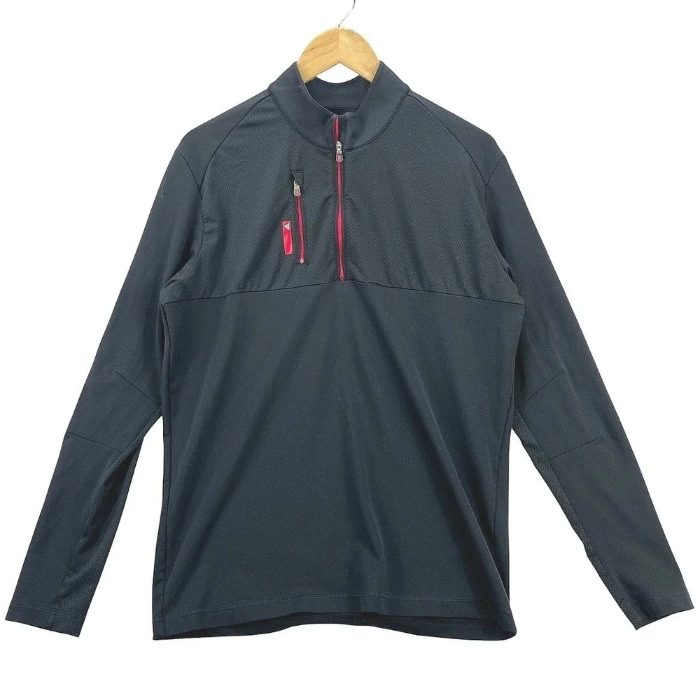 Adidas Climalite Golf 1/4 Zip Pullover Mens M Black Red Accent Long Sleeve Top